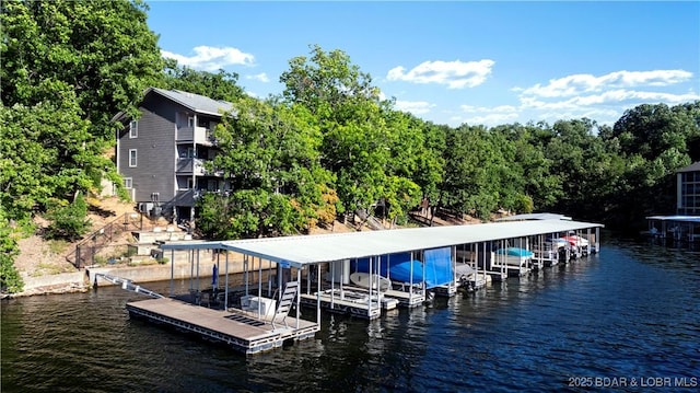 dock with a water view and boat lift