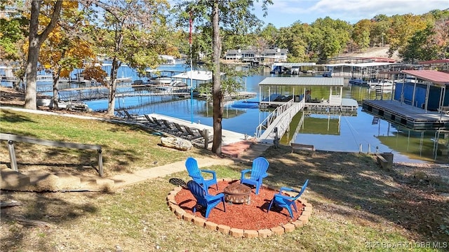 42 Buttercup Rd, Lake Ozark, MO 65049 - dock with an outdoor fire pit and a water view
