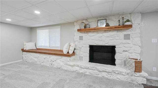 42 Buttercup Rd, Lake Ozark, MO 65049 - carpeted living area featuring baseboards, recessed lighting, and a fireplace