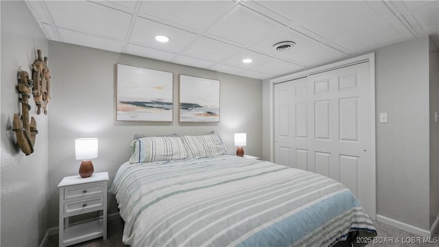 42 Buttercup Rd, Lake Ozark, MO 65049 - bedroom with carpet floors, baseboards, a closet, and recessed lighting