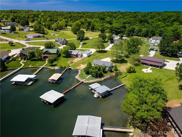 30566 Johnson Bay Dr, Gravois Mills, MO 65037 - aerial view of property and surrounding area with a nearby body of water and a forest