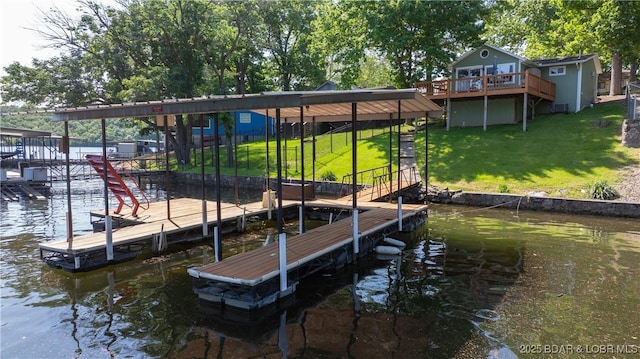 15219 Fleener Dr, Gravois Mills, MO 65037 - dock featuring a lawn and a water view