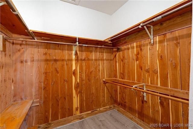 walk in closet featuring wood finished floors