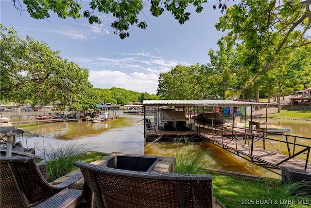 dock with a water view and boat lift