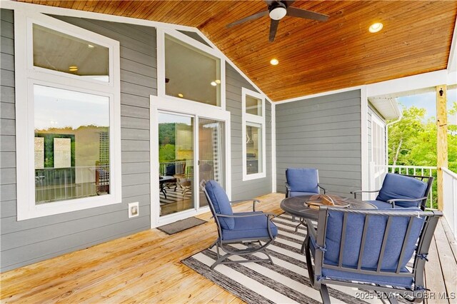 205 Wedge Wood Dr, Camdenton, MO 65020 - wooden deck featuring a ceiling fan
