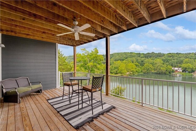 205 Wedge Wood Dr, Camdenton, MO 65020 - deck featuring a water view and ceiling fan