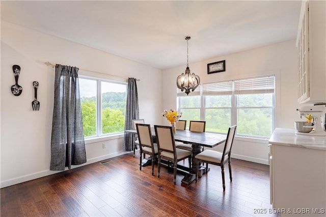 205 Wedge Wood Dr, Camdenton, MO 65020 - dining room with a chandelier, baseboards, and dark wood-style flooring