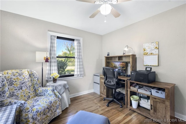577 Mulberry Ln, Camdenton, MO 65020 - office area with wood finished floors, ceiling fan, and baseboards