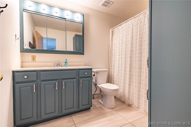 138 Siesta Cir, Camdenton, MO 65020 - bathroom featuring toilet, tile patterned flooring, vanity, and a shower with shower curtain