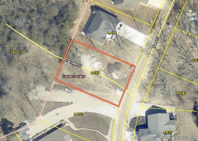 6 Sam Dr, Kaiser, MO 65047 - aerial view of property's location with property boundaries highlighted