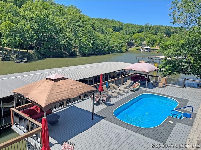 1130 Rachel Rd Unit 108, Osage Beach, MO 65065 - swimming pool with a gazebo, a deck with water view, and outdoor lounge area
