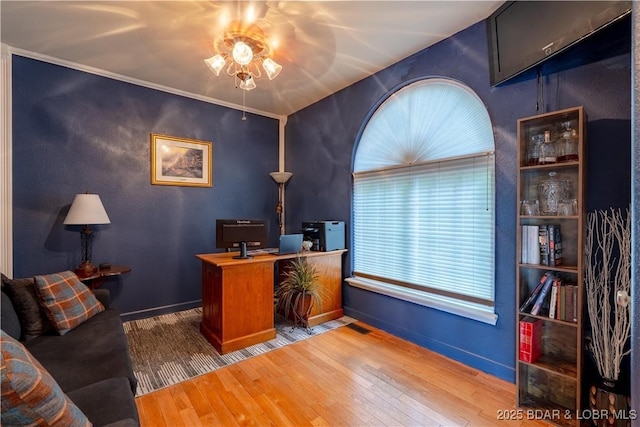 179 Regency Cove Dr, Lake Ozark, MO 65049 - office with wood finished floors, a ceiling fan, and baseboards