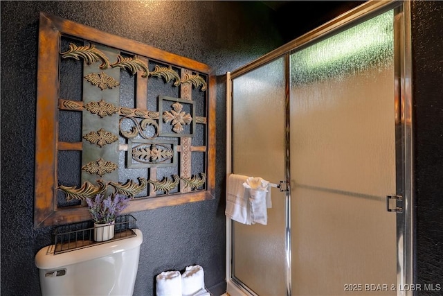 179 Regency Cove Dr, Lake Ozark, MO 65049 - bathroom with toilet, a stall shower, and a textured wall