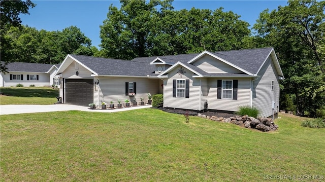 119 Camelot Dr, Camdenton, MO 65020 - view of front facade with an attached garage, driveway, a front yard, and a shingled roof