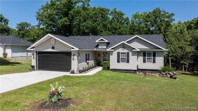 119 Camelot Dr, Camdenton, MO 65020 - view of front of home featuring a garage, concrete driveway, a front lawn, and a shingled roof