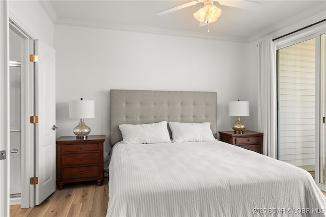 100 Trinity Pointe Dr Unit 4M, Camdenton, MO 65020 - bedroom featuring wood finished floors, ornamental molding, and a ceiling fan