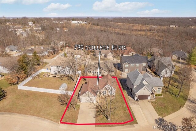 790 College Blvd, Osage Beach, MO 65065 - aerial view of residential area with property parcel outlined
