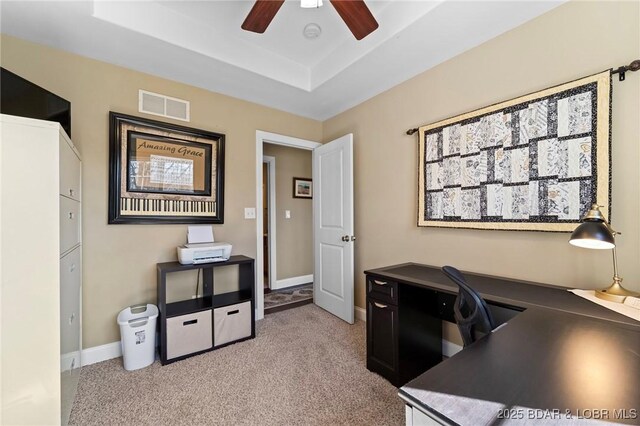790 College Blvd, Osage Beach, MO 65065 - office with carpet flooring, a ceiling fan, baseboards, and a raised ceiling