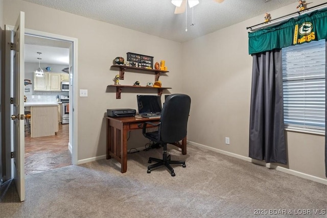 90 Falls Point Dr Unit 2C, Lake Ozark, MO 65049 - office space with ceiling fan, light carpet, baseboards, and a textured ceiling