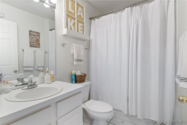 44 Emerald Bay Ct Unit 1B, Lake Ozark, MO 65049 - full bathroom featuring vanity, tile patterned floors, and a shower with shower curtain