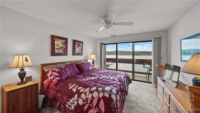 5940 Baydy Peak Rd Unit 325, Osage Beach, MO 65065 - bedroom with carpet flooring, access to exterior, and ceiling fan
