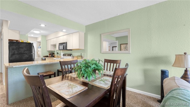 86 Henrys Way Unit 2A, Linn Creek, MO 65052 - carpeted dining room with a textured wall, baseboards, and a textured ceiling