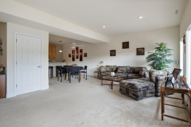 879 Great Ship St, Osage Beach, MO 65065 - living room with light colored carpet, recessed lighting, and ceiling fan
