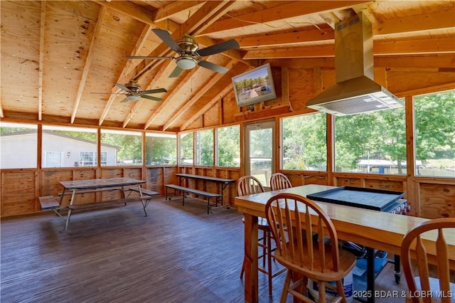 30734 Ottersway Rd, Gravois Mills, MO 65037 - sunroom / solarium with ceiling fan, outdoor dining space, and vaulted ceiling
