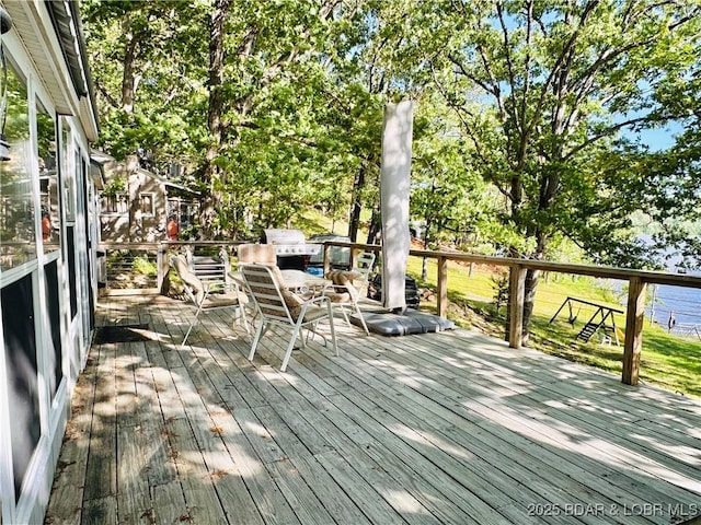33722 Waterfront Dr, Stover, MO 64078 - wooden terrace featuring area for grilling