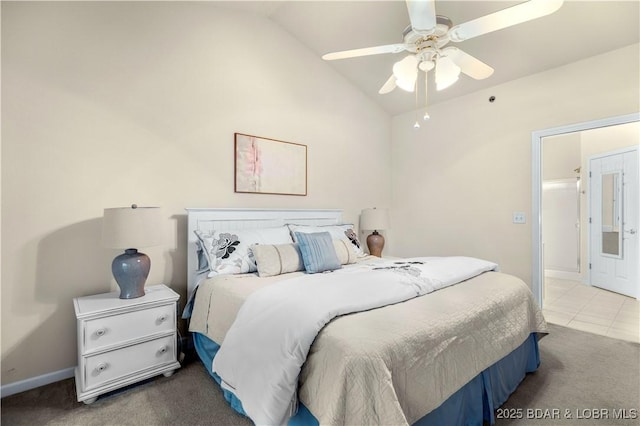184 E Palisades Condo Dr Unit 4A, Lake Ozark, MO 65049 - bedroom featuring carpet, lofted ceiling, baseboards, and ceiling fan