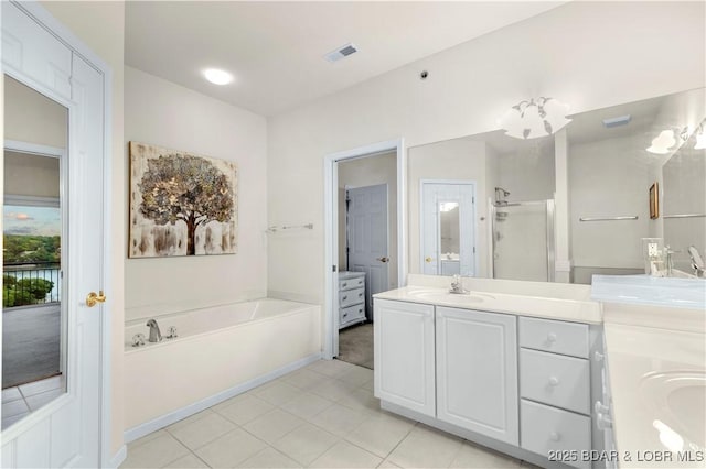 184 E Palisades Condo Dr Unit 4A, Lake Ozark, MO 65049 - full bath featuring double vanity, a bath, a shower stall, and tile patterned floors