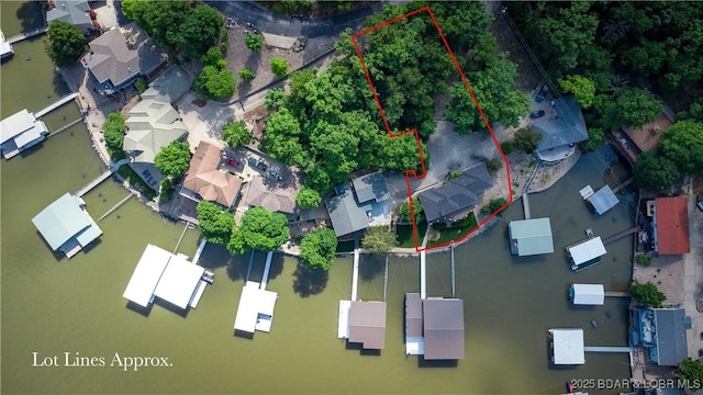 55 Shagbark Dr, Sunrise Beach, MO 65079 - aerial perspective of suburban area with property boundaries highlighted