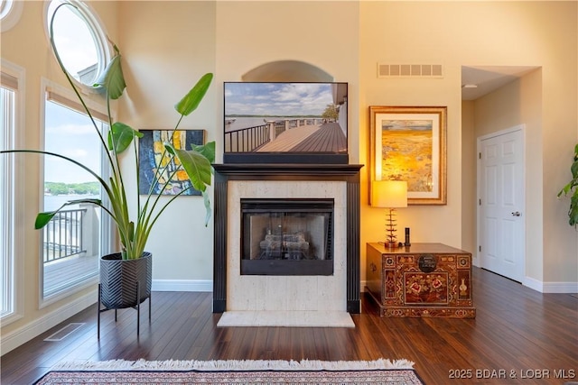 55 Shagbark Dr, Sunrise Beach, MO 65079 - detailed view of wood finished floors, baseboards, and a fireplace