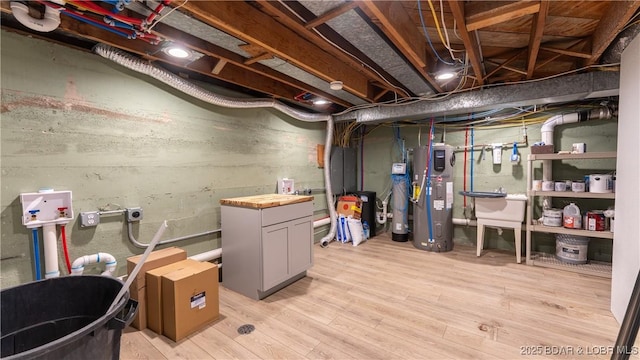 288 Oak Ridge Rd, Lake Ozark, MO 65049 - unfinished basement featuring heat pump water heater and light wood finished floors