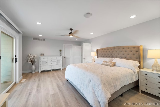 584 Black Hawk Dr, Lake Ozark, MO 65049 - bedroom featuring light wood-style flooring, recessed lighting, baseboards, and a ceiling fan