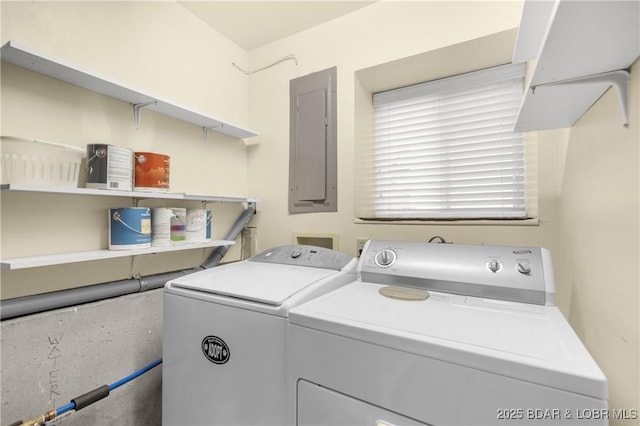 25 Redwood Ct, Sunrise Beach, MO 65079 - laundry area featuring electric panel and separate washer and dryer
