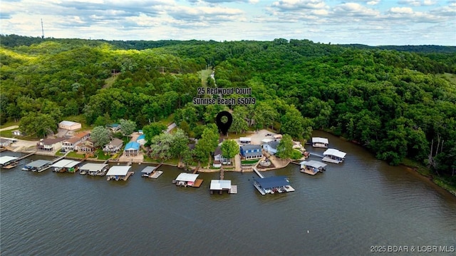 25 Redwood Ct, Sunrise Beach, MO 65079 - drone / aerial view of a heavily wooded area and a large body of water