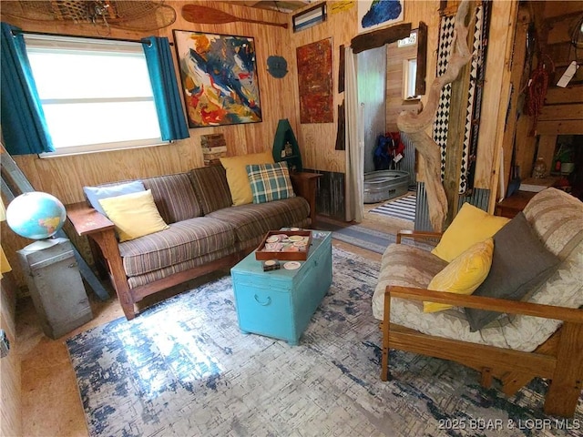 31025 Broken Circle Rd, Stover, MO 65078 - living room featuring wood walls