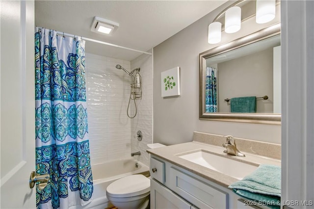 701 Cedar Rd Unit 1A, Lake Ozark, MO 65049 - bathroom with shower / bathtub combination with curtain, vanity, and toilet