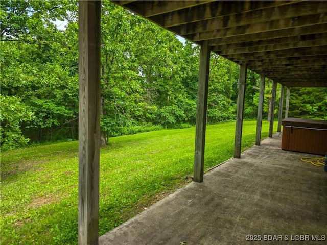 18400 Alum Springs Rd, Versailles, MO 65084 - view of grassy yard with a hot tub and a patio area