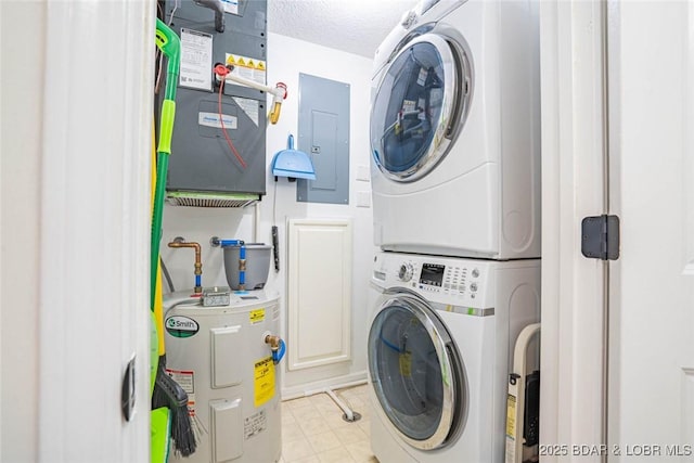 4066 Horseshoe Bend Pkwy Unit 3A, Lake Ozark, MO 65049 - laundry area with stacked washer and clothes dryer, electric water heater, and electric panel