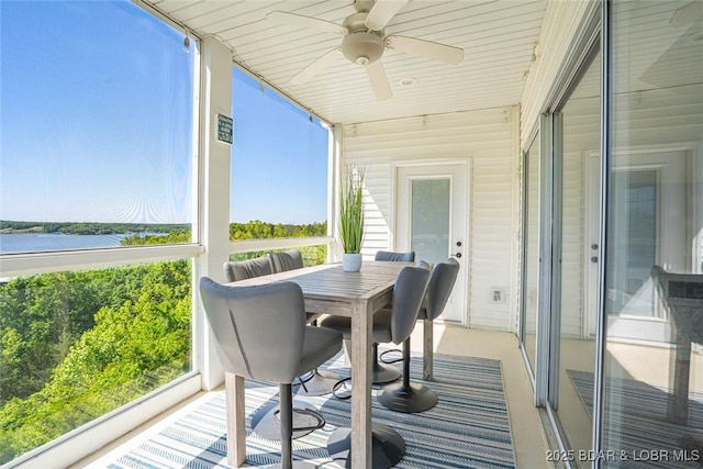 4066 Horseshoe Bend Pkwy Unit 3A, Lake Ozark, MO 65049 - sunroom / solarium with ceiling fan, healthy amount of natural light, and a water view