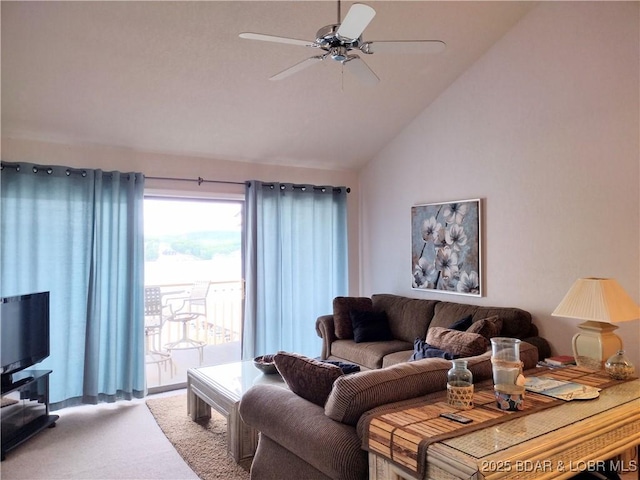 2500 Bay Point Ln Unit 342, Osage Beach, MO 65020 - carpeted living area featuring vaulted ceiling and ceiling fan