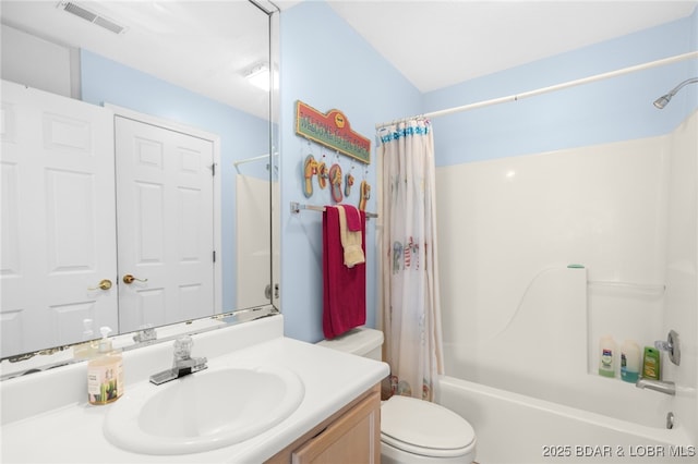 289 Charleston Dr Unit 2B, Lake Ozark, MO 65049 - bathroom featuring shower / bath combination with curtain, vanity, and toilet