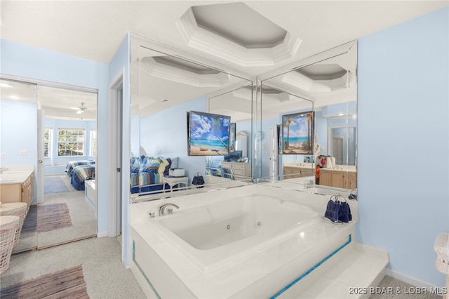 289 Charleston Dr Unit 2B, Lake Ozark, MO 65049 - full bathroom featuring ensuite bath, a whirlpool tub, vanity, and coffered ceiling
