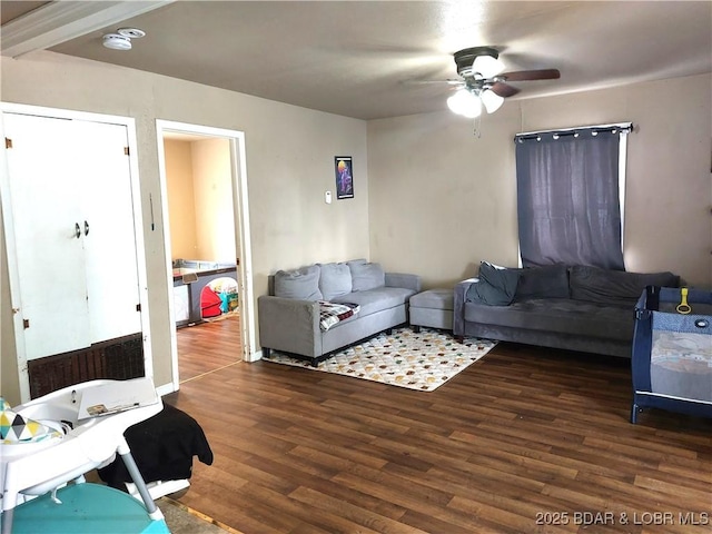 203 3rd St, Stover, MO 65078 - living room featuring wood finished floors and a ceiling fan