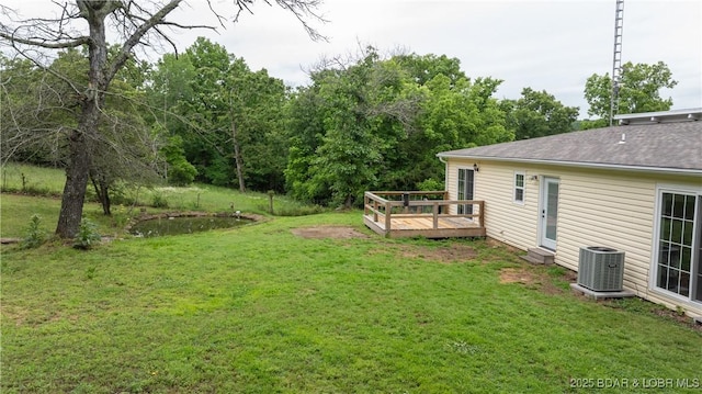 660 Upper Prairie Hollow Rd, Macks Creek, MO 65786 - view of grassy yard with a deck and central AC unit