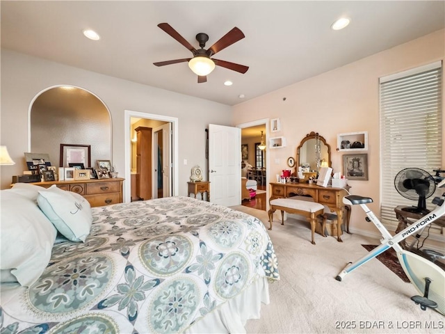 134 Heavenly Days Cir Unit 3A, Camdenton, MO 65020 - bedroom featuring light colored carpet, recessed lighting, a ceiling fan, and baseboards