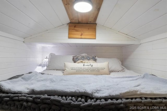34546 Ivy Bend Rd, Stover, MO 65018 - bedroom with vaulted ceiling, wooden walls, and wooden ceiling