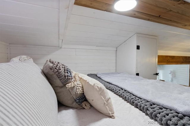 34546 Ivy Bend Rd, Stover, MO 65018 - bedroom with wooden walls and lofted ceiling